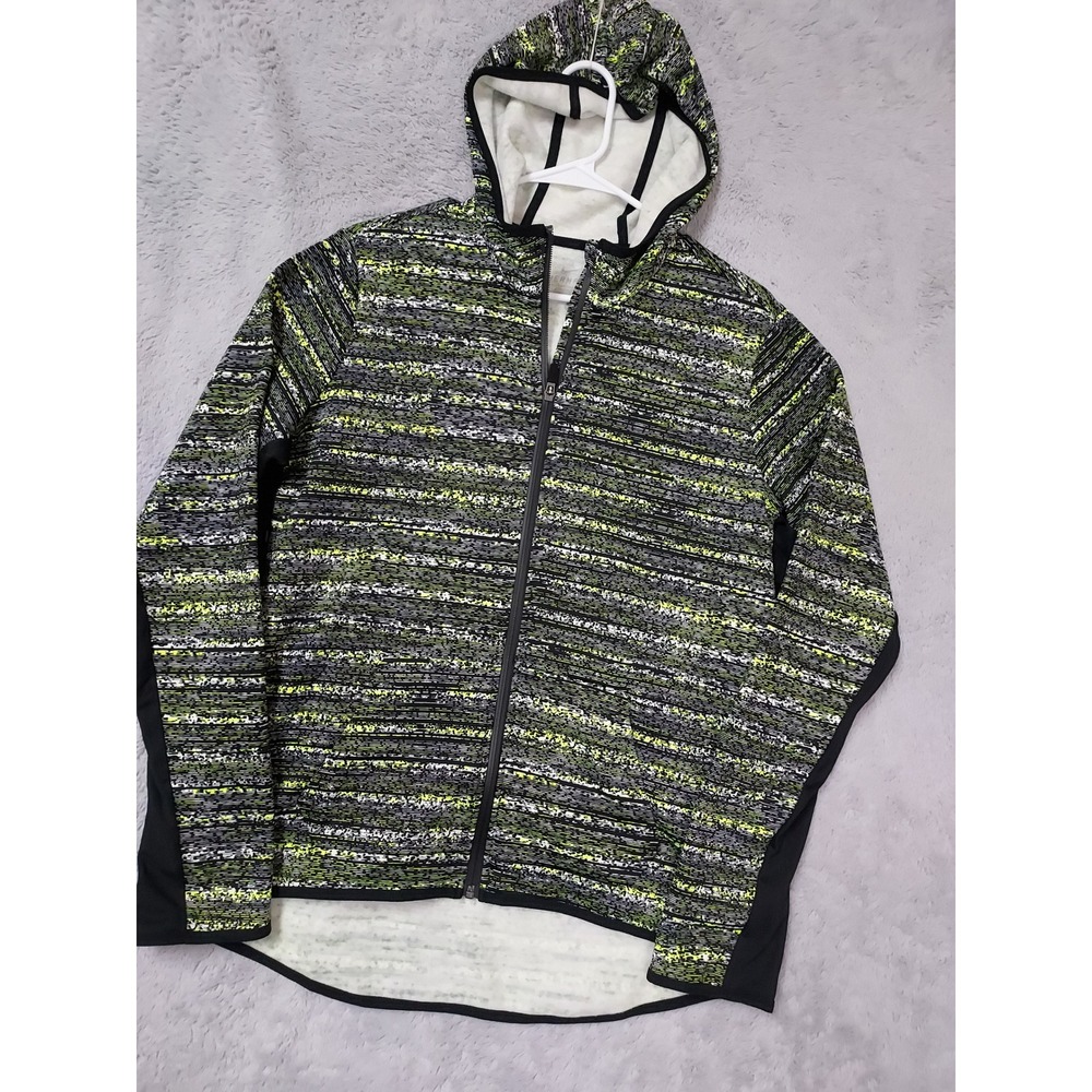 Nike Jacket Womens XL Therma Fit Full Zip Hoodie Stripe Lime Green Black Fleece